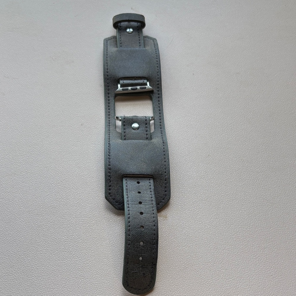 Black Leather Watch Cuff Strap - for Apple Watch